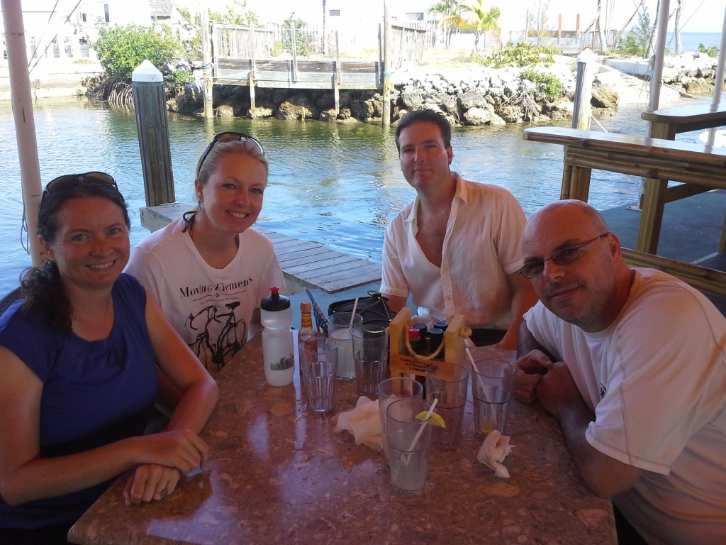 Key Largo, FL: our Boca friends Billy and Jenn couldn't resist the keys. They visited us on our first full day here. (it's less than a 2-hour drive for them).  We biked all over with them, including the Ocean Grill, right on an ocean pier.  