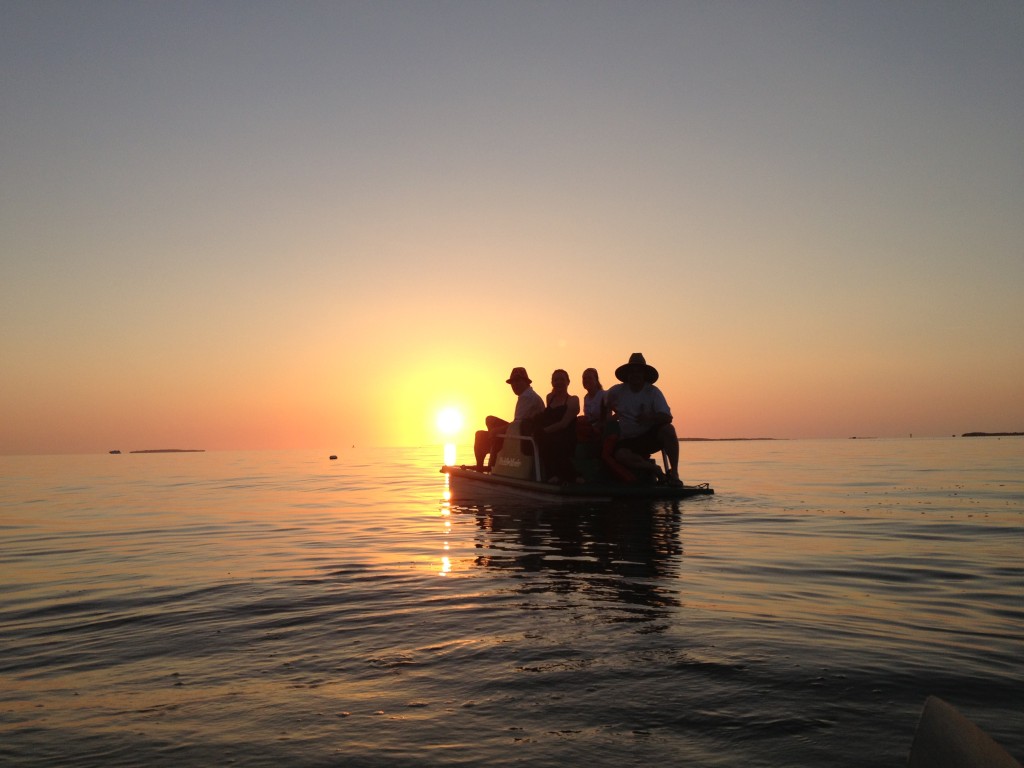 Key Largo, FL: our Boca friends Billy and Jenn couldn't resist the keys.  They visited us on our first full day here. (it's less than a 2-hour drive for them)  We laughed as we borrowed the hotel's paddle boat for a sunset cruise because it's just like biking on the water.  A nice woman in a kayak took our picture for us. 