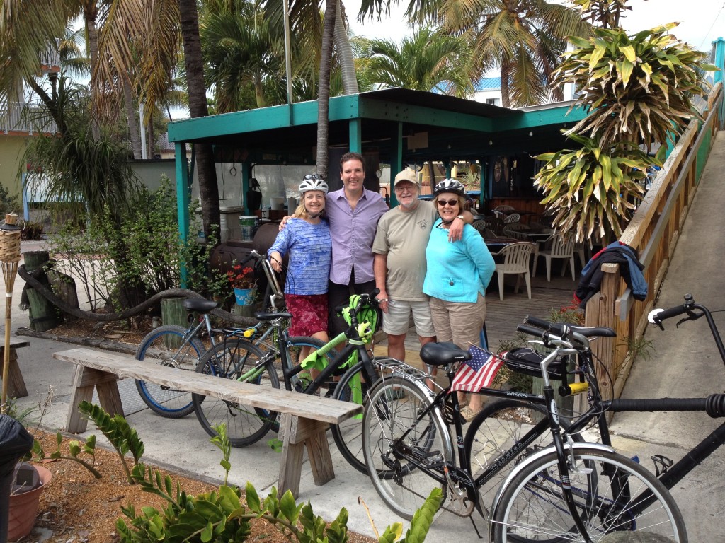 Key Largo, FL: we were biking to lunch at the same time as our cottage neighbors, and they invited us to join them for lunch, and a tour around town.