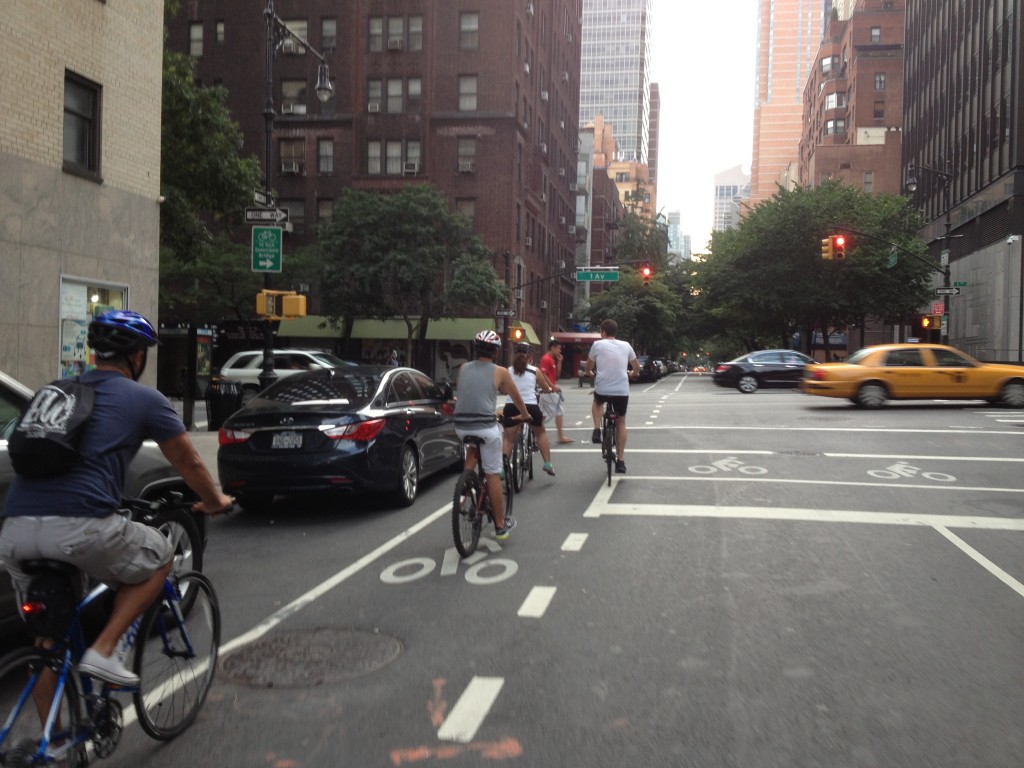 Caryn actually rides in the street!