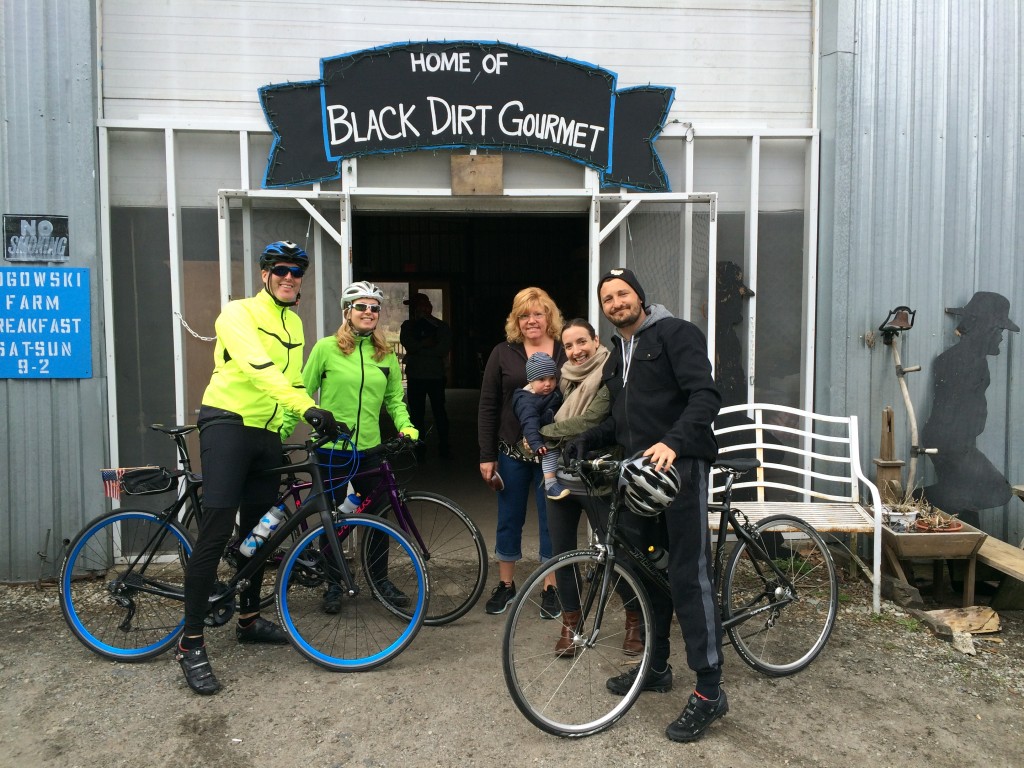 Gourmet breakfast in a barn is the perfect stop on our Sunday ride...  (with Linda, Heidi, Noah and Martin, plus Bruce, not pictured).