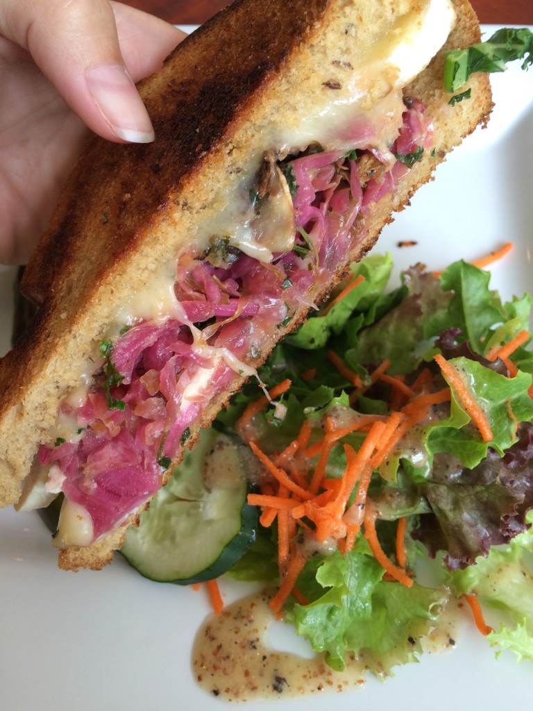 Reuben's Garden veggie sandwich with homemade sauerkraut. So tasty.  Why don't we make homemade sauerkraut?