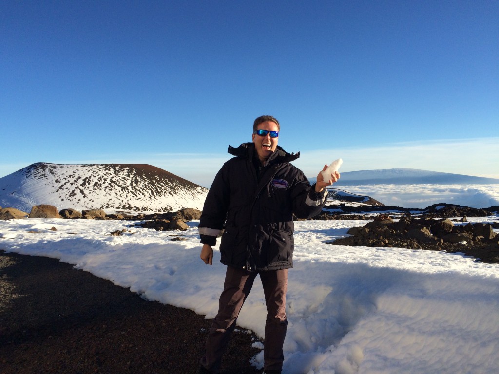 Mauna Kea means "white mountain" and sure enough there's snow up there. Hard to believe Hawaii has snow, but at this elevation, it's relatively common in the "winter." People bring skis, snowboards, sleds and even boogie boards up the mountain to get some fun play time.  And it's not uncommon to see pickup trucks with the bed full of snow going down the mountain to surprise kids with snow at the beach.