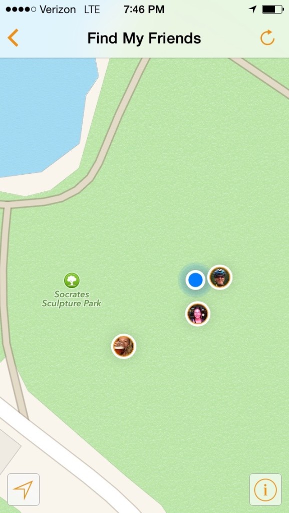 "Find My Friends" App helps me locate my family..  :  )   Yep, we're all here.