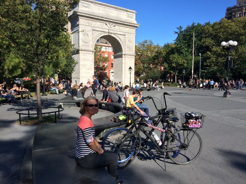 Soaking up the sun and sights in Washington Square Park. We saw the Birdman Pigeon Paul, with pigeons walking all over him. Hey, whatever makes you happy.