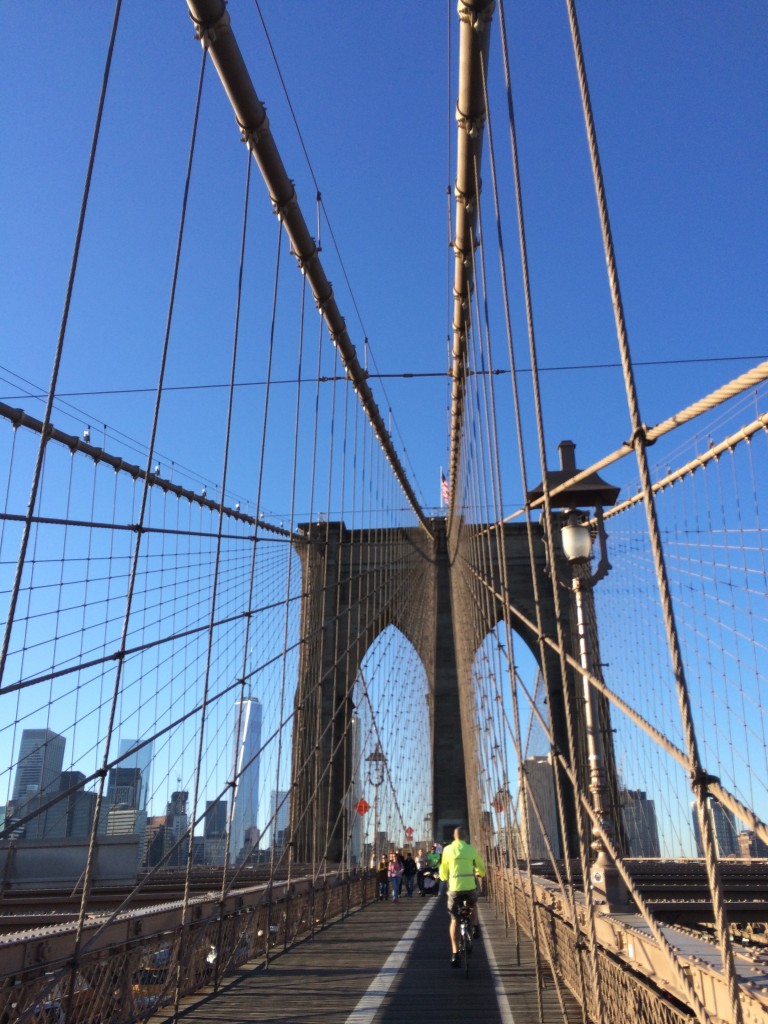 To mix things up, we decided to take the Brooklyn Bridge today. Although beautiful, it's a bit dangerous with all the tourists walking into the bike lane. And today, a lot of tourists on Citibikes were parked in the bike lane. 