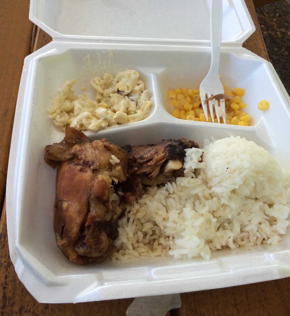 Ron had a traditional Hawaiian "plate lunch" with shoyu (sweet soy sauce) chicken, potato mac salad and lots of white rice.