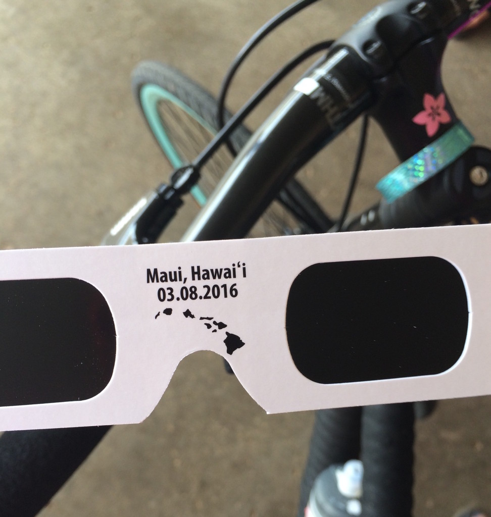 Remember, you can't look directly at a solar eclipse. "You'll burn your eyes out!" So we got special eclipse glasses. 