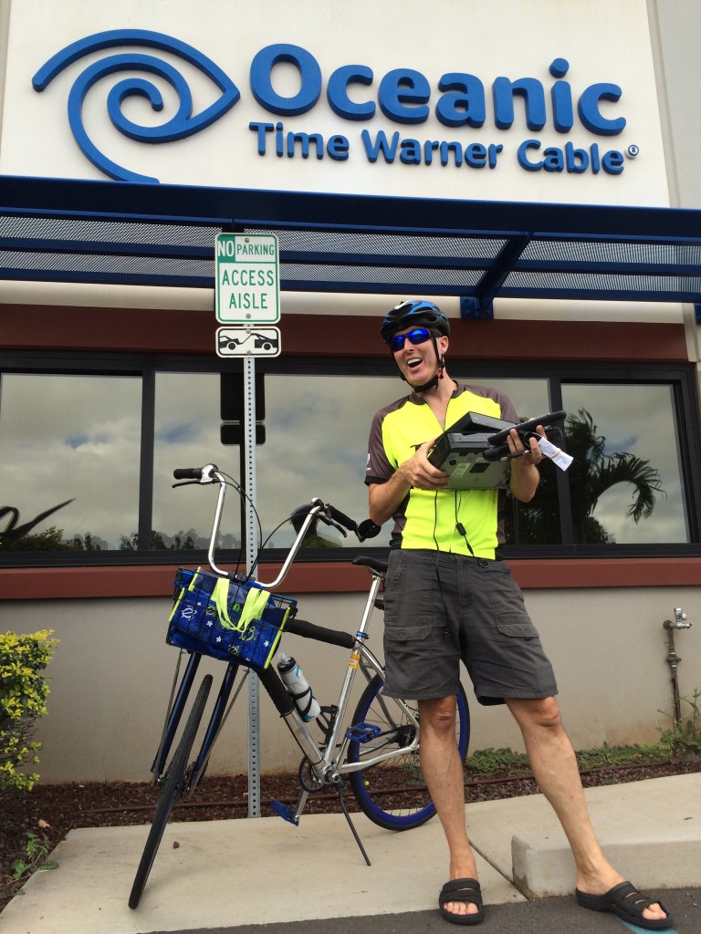 Third Mission: We biked to Time Warner cable to return our cable boxes. (They have great customer service and don't mind if you sign up for just three months at a time). 