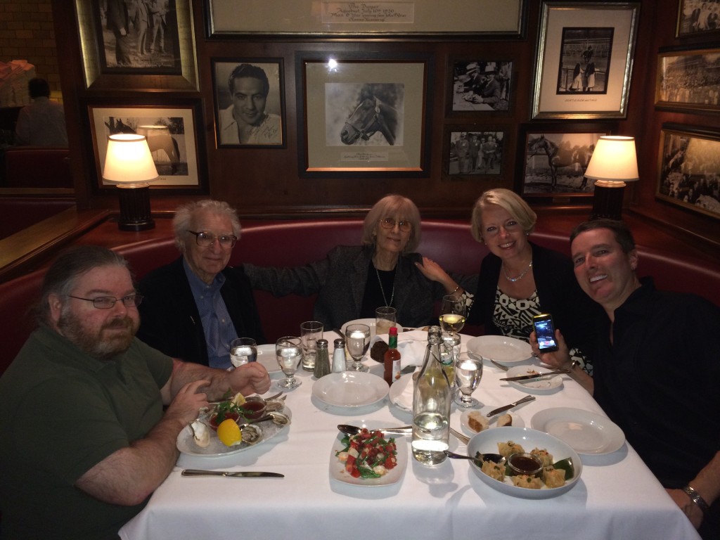 First stop. Gallogers restaurant with life tome tony award winner sheldon harnic, his wife margery and son matthew. dinner was great!