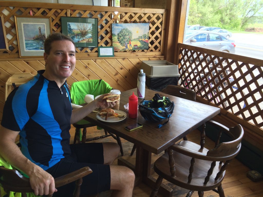 Settling in for a tasty mid-ride lunch.