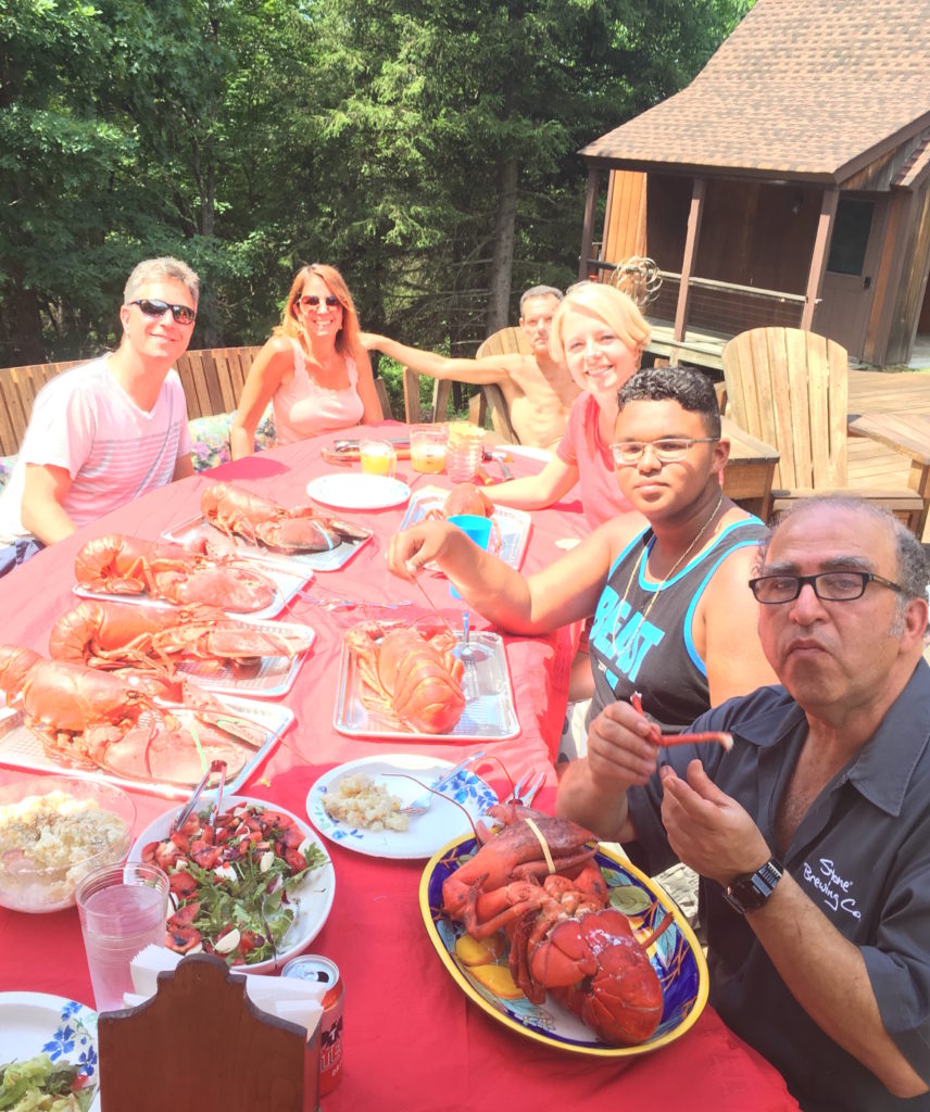 Eli loves seafood, so we planned a little lobster party. When I say little, I don't mean the lobsters, which averaged 5 pounds each. 
