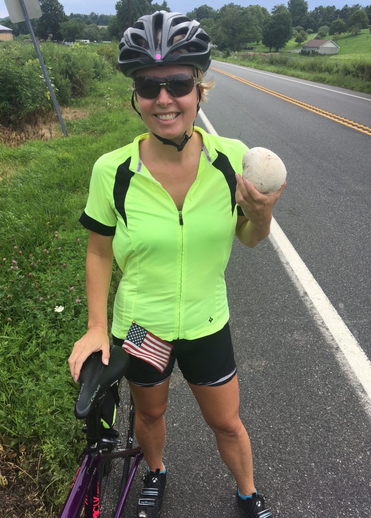 Meanwhile, Ron spotted this puffball mushroom from a distance of about 40 feet across the road. It's a little larger than a softball and perfectly fresh. 