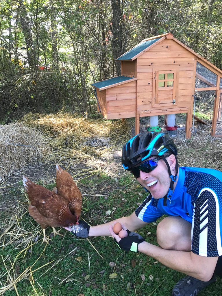 Tony and his wife Cheryl have chickens (thanks to Ron! --long story), and Emma and Lola were happy to see Ron.
