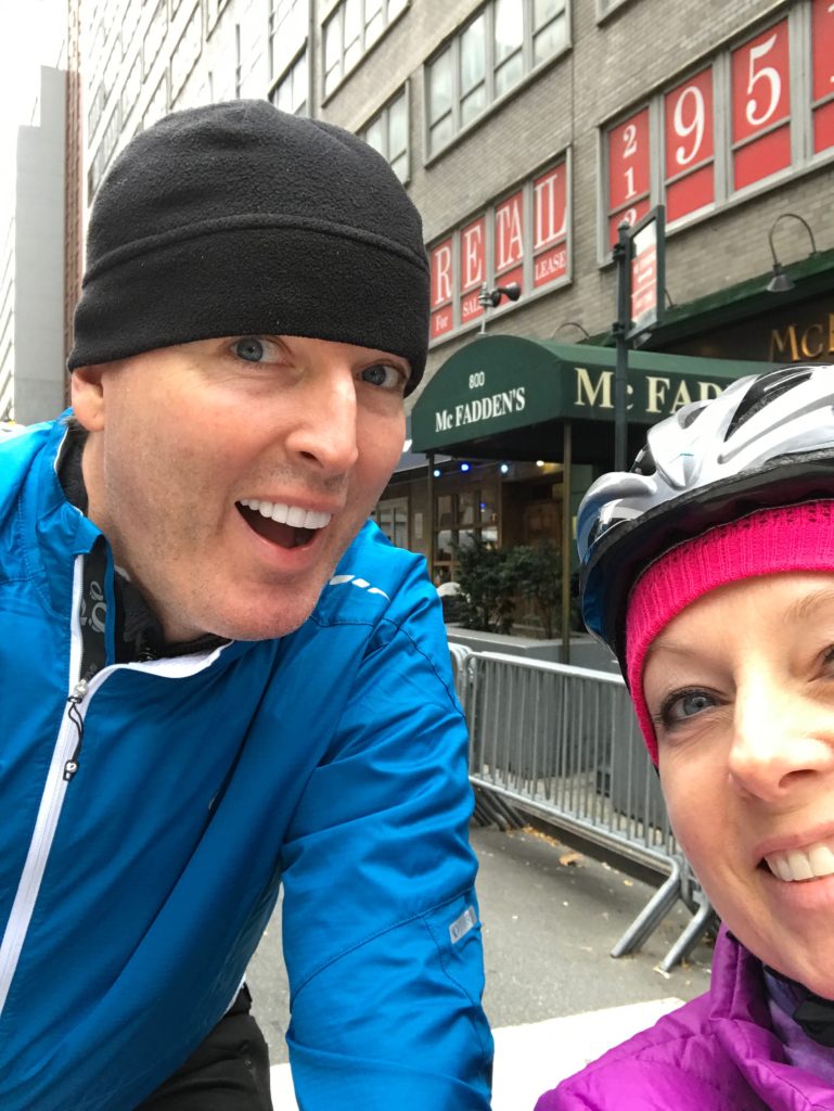 As we're heading downtown on our bikes, Ron says, "Boy, it really is cold!" And I answer, "Well, there are snow flurries, so, umm, yeah..."