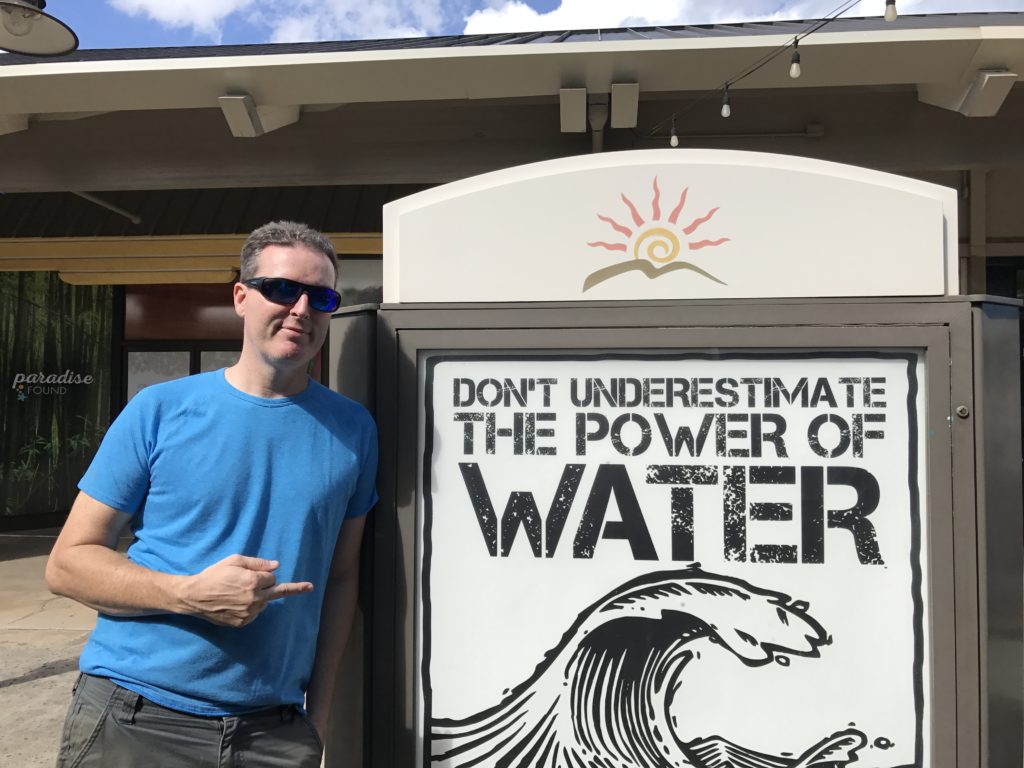 As we walked around the mall, waiting and hoping, we saw this sign, and had to laugh. Yep, the power of water is keeping us from our mission!